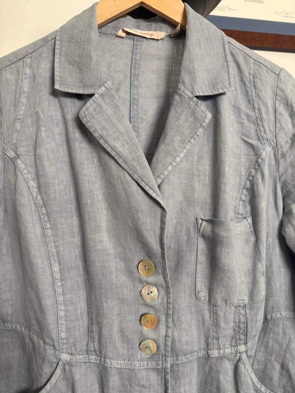 Soft Surroundings 100% Linen Light Blue Topper Jacket
